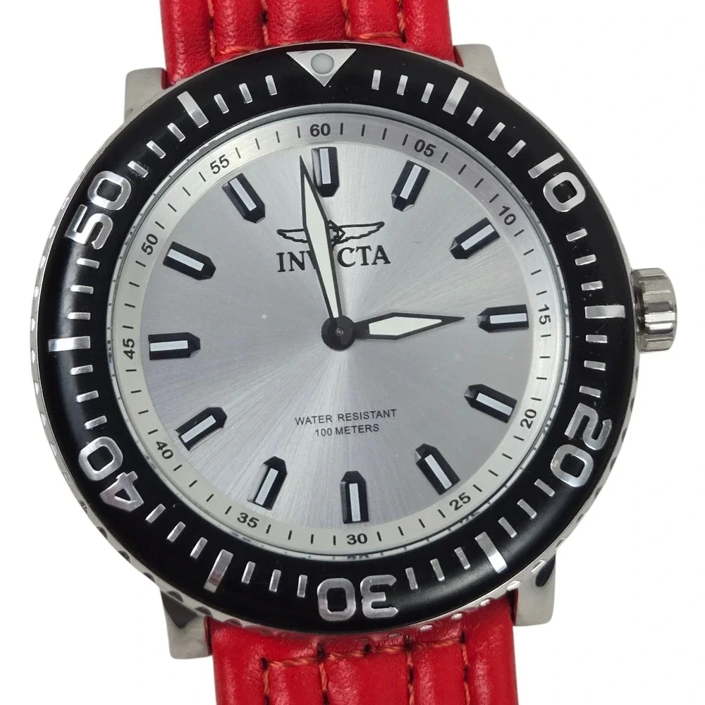 Invicta I-Force Men's Watch Stainless w Silver Dial Red Leather Band 24042 NWOB